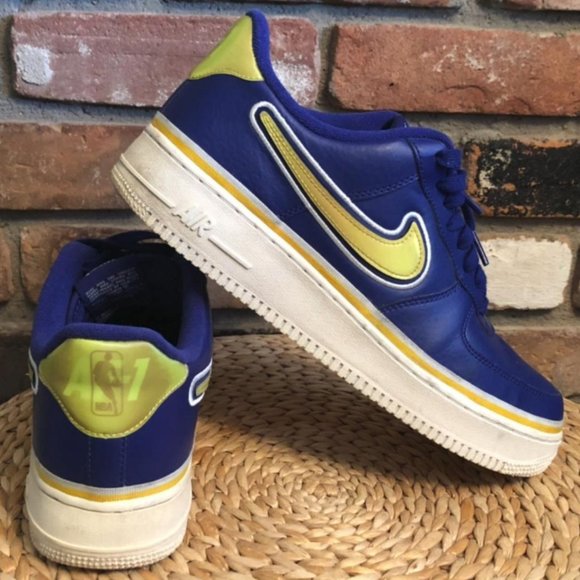 Nike Air Force 1 '07 LV8 Sport NBA Low Warriors 2018 Blue & Yellow Sneaker 10 - Picture 2 of 4